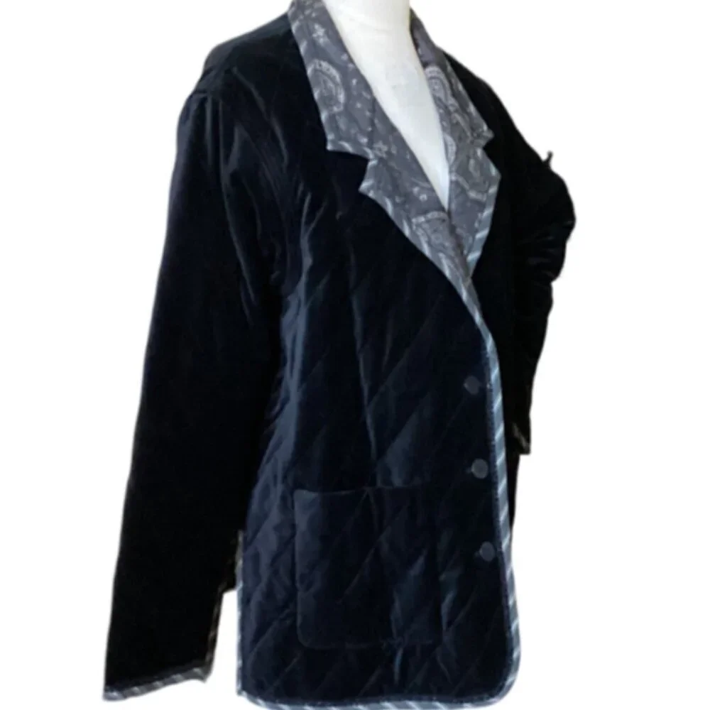 Koos of Course Vintage Reversible Velvet Jacket‎ Plus Sz 1X Black #167K
